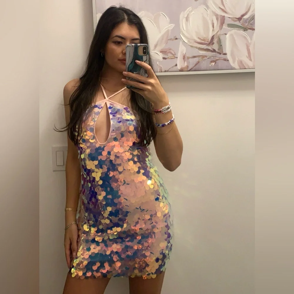 Lovers + Friends Sequin Mini Dress in Iridescent Blue and Purple - Picture 3 of 5